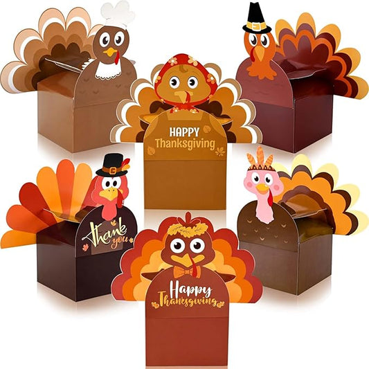 18Pcs Thanksgiving Party Favor Boxes Thankful Turkey Candy Treat Boxes, 6 Styles, Happy Thanksgiving Day Turkey Paper Gift Boxes for Fall Holidays Harvest Day Supplies