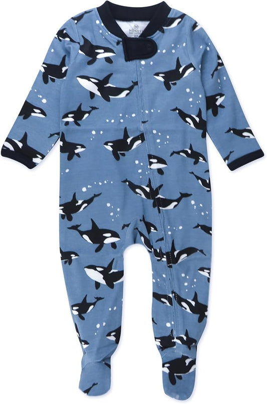HonestBaby Sleep & Play Footed One-piece Pajama Sleeper 100% Organic Cotton, Baby Boys