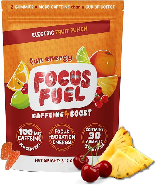 Energy Chews – Fruit Punch Flavor (15 Servings) – 100mg Caffeine + L-Theanine + B12, Magnesium – Boost Focus & Energy – No Crash or Jitters