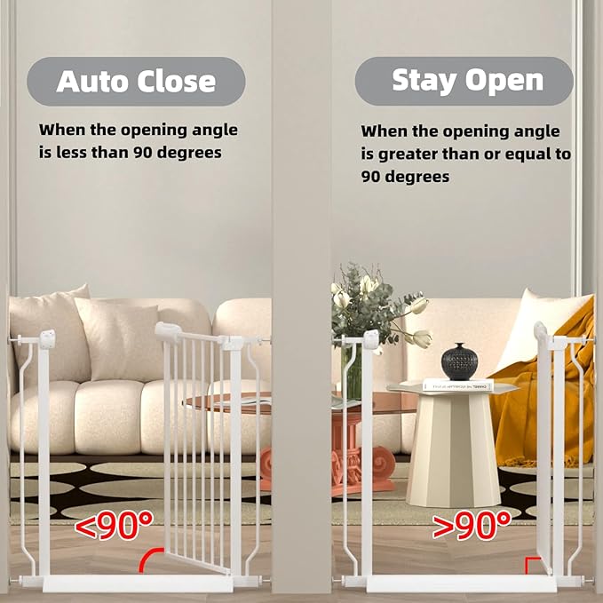 TSAYAWA Extra Wide Baby Safety Gate 29.6-33.8Inch Auto Close Child Gates, Pressure Mounted Gate for Stairs & Doorways, Indoor/Outdoor Heavy-Duty Pet Gate for Toddlers, Dogs, White