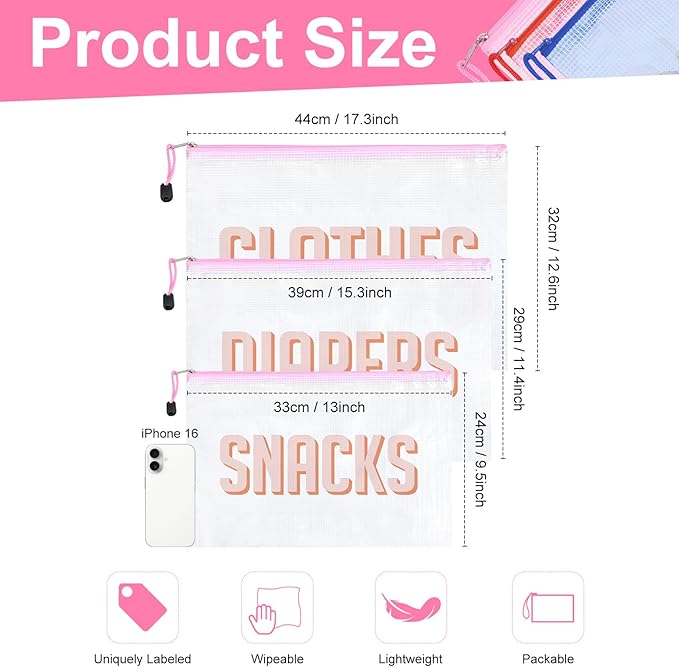 3pcs Hospital Bag Organizing Pouches for Labor and Delivery, Maternity Essentials Diaper Bag Organizer for Mom Travel (White, Large)