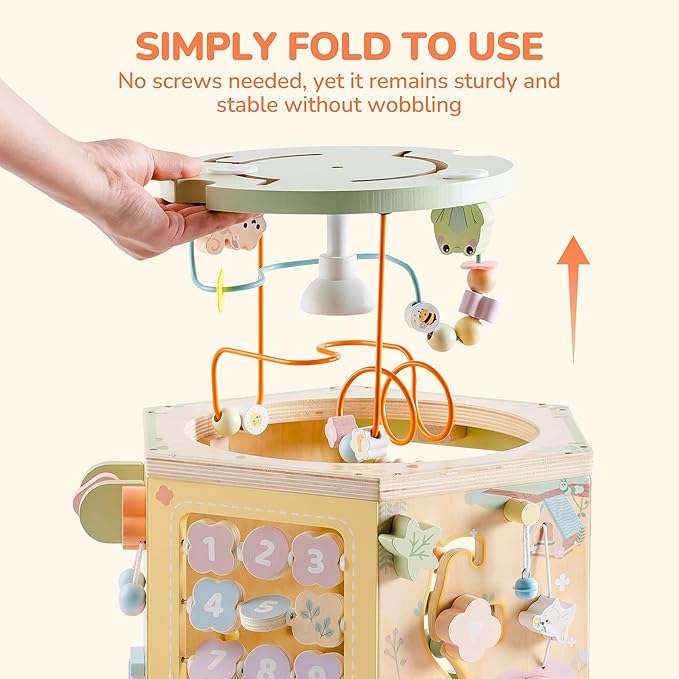 ROBUD 13-in-1 Wooden Activity Cube, Montessori Toys for 1+ Year Old Boys & Girls, Multipurpose Educational Sensory Toy for Toddlers, Educational Learning Toys, Fountain Garden Theme