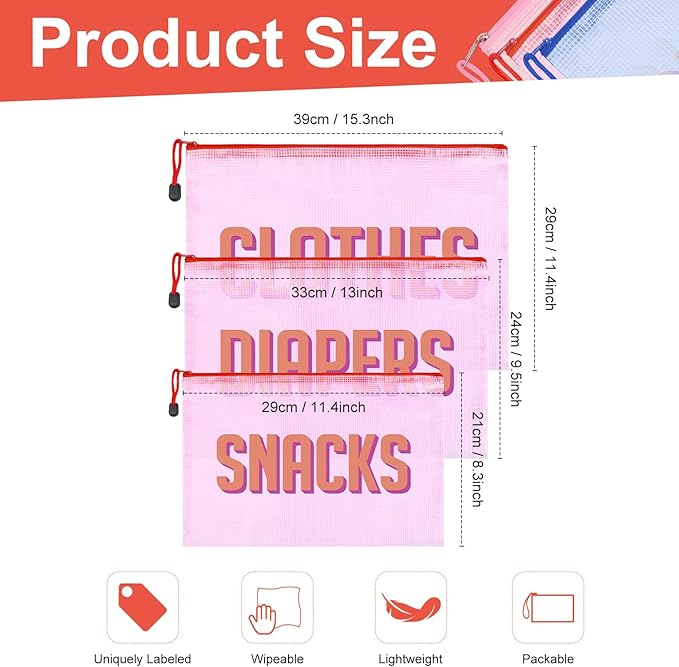 3pcs Hospital Bag Organizing Pouches for Labor and Delivery, Maternity Essentials Diaper Bag Organizer for Mom Travel - Pink,Medium