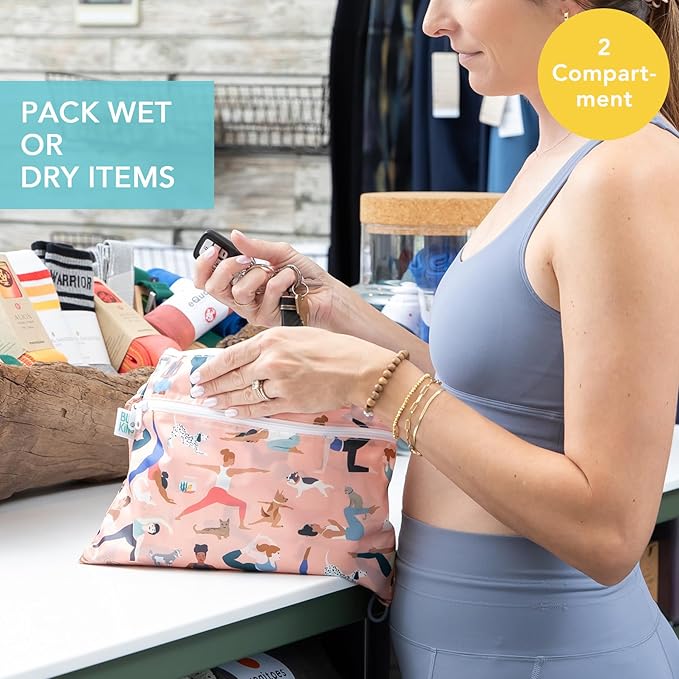 Bumkins Waterproof Wet Dry Clutch Bag for Baby, Travel, Swim Suit, Cloth Diapers, Pump Parts, Pool, Gym Clothes, Toiletry, Hook to Stroller, Pack for Daycare, Zip Bag, Packing Pouch, Yoga Pals