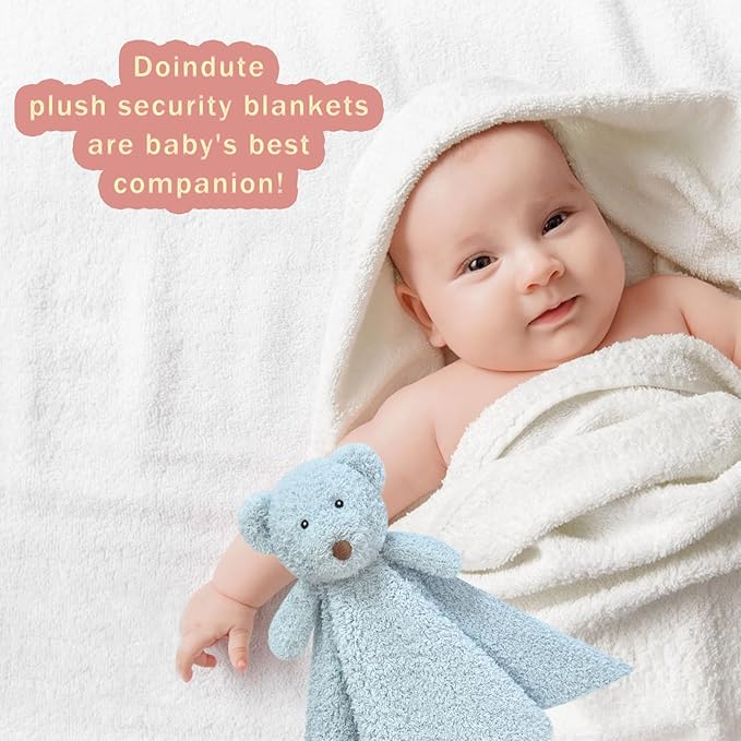 Baby Blue Teddy Bear Soft Stuffed Animal Security Blanket, Plush Bear Character Lovey Blanket, Baby Shower/Nursery Gift, Newborn Infant Toddler Snuggle Blankie for Boys Girls, 14 Inches