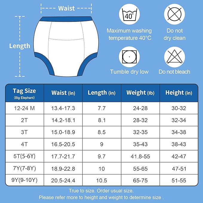 BIG ELEPHANT 10-Pack Baby Potty Training Underwear, Soft 100% Cotton Absorbent Training Pants for Boys & Girls, Ages 12M-10Y
