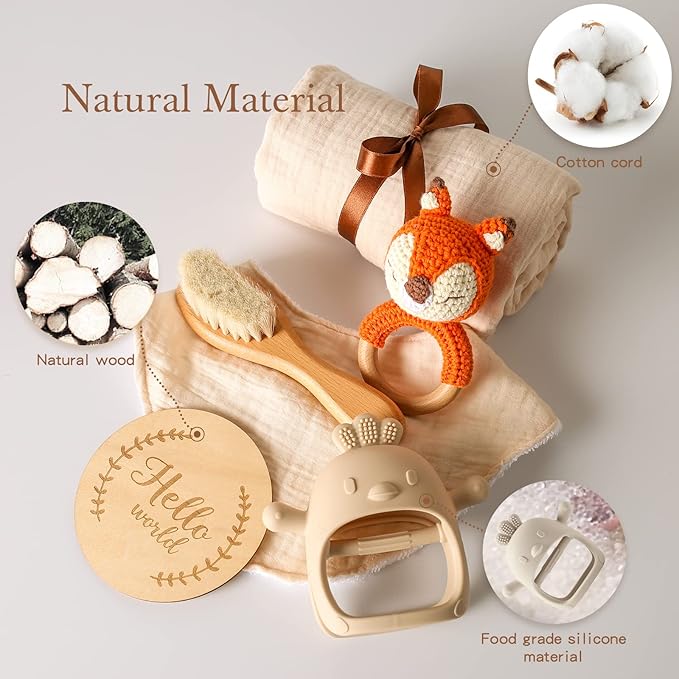 EERKEOD Baby Gift Set for Newborn New Baby Gift Set - Newborn Baby Essentials Baby Bath Set with Baby Blanket Baby Rattle - New Born Baby Girls Gift & Baby Boy Gifts for Baby Shower