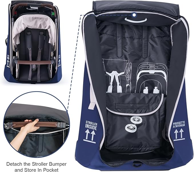 Stroller Bag for Airplane, Stroller Travel Bag Compatible with UPPAbaby Vista, Vista V2, Cruz V2, Rolling Wheel Bag with Storage Pocket, Multiple Handles, Luggage Tag for Flight Travel, Navy