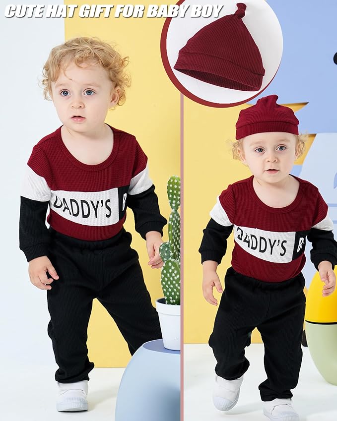 SUNNY PIGGY Baby Boy Clothes Newborn Infant Boys Outfits Romper Hat Pants 3PC Set 0-3 3-6 6-12 12-18 Month Clothing Gift