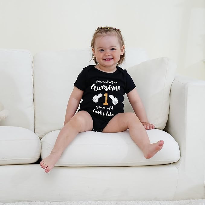 Cnins Funny Baby Bodysuit & Daddy Matching Cotton Outfit for Wild One 1st Birthday, Unisex Newborn Infant Clothes 0-24M