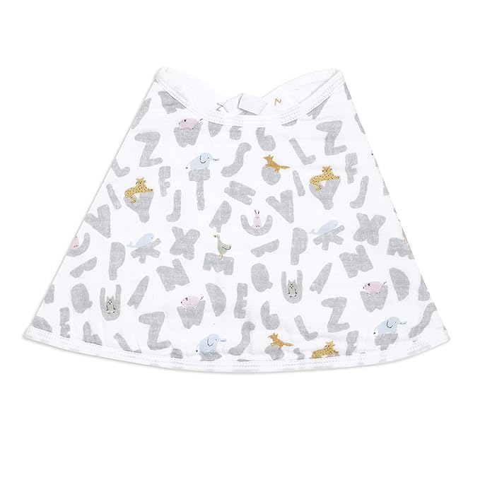 aden + anais Essentials Burpy Bib, 100% Cotton Muslin, Soft Absorbent 4 Layers, Multi-Use Burp Cloth and Bib, 22.5" X 11", Single, Alphabet Animals