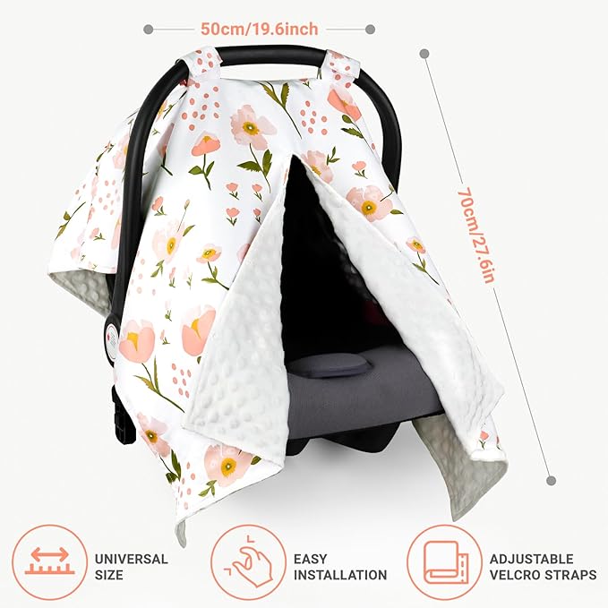 Metplus 2 in 1 Baby Car Seat Cover, Car Seat Canopy for Babies, Mom Multiuse Nursing Cover, Minky Baby Carrier Covers, Newborn Boy Girl, Peekaboo Opening