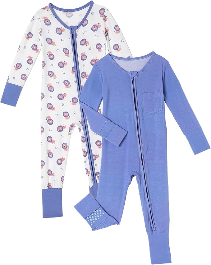 OPAWO Viscose from Bamboo Baby Pajamas Girl 2pack Mittens Cuff 2 Way Zipper Soft Footless Sleeper Baby Boy One-Piece Romper