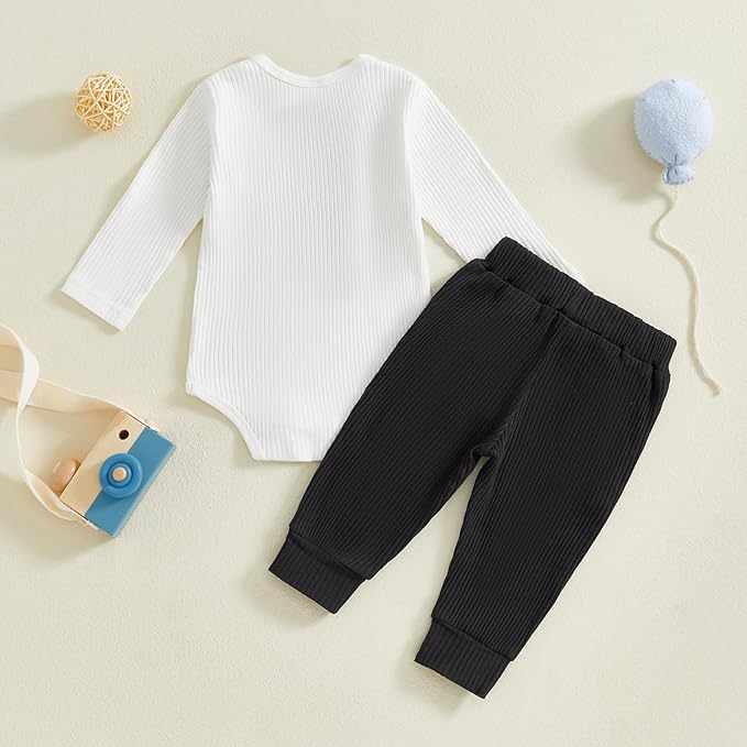 fhutpw Baby Boy Clothes 3 6 12 18 Months Ribbed Knitted Long Sleeve Romper and Pants Sets Newborn Fall Splicing Color Outfits