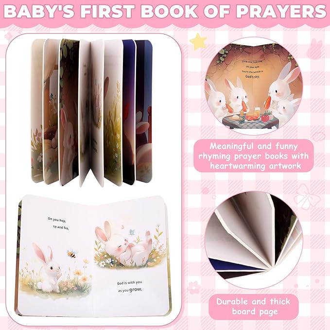 Baptism Gifts for Girl, Christening Gift Set for Baby Girls, Baby Dedication Gift, Includes Bunny Stuffed Animal, First Rosary Beads, Prayer Book, Keepsake Blanket, Catholic Baptism Gift Basket