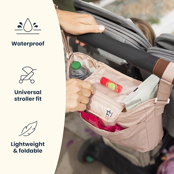 Tiny Twinkle Universal Stroller Organizer with Adjustable Strap - Waterproof Stroller Caddy Fits Baby Jogger, Nuna, Graco, Donna and Bugaboo Strollers（Black）