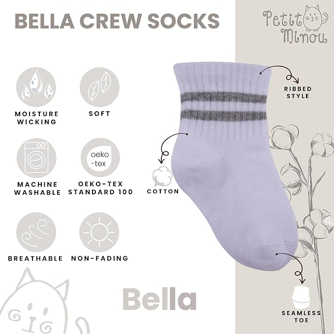 Bella Seamless-Toe Turkish Cotton Ribbed Crew Socks - Stylish and Cozy 6-Pack Baby & Toddler Socks