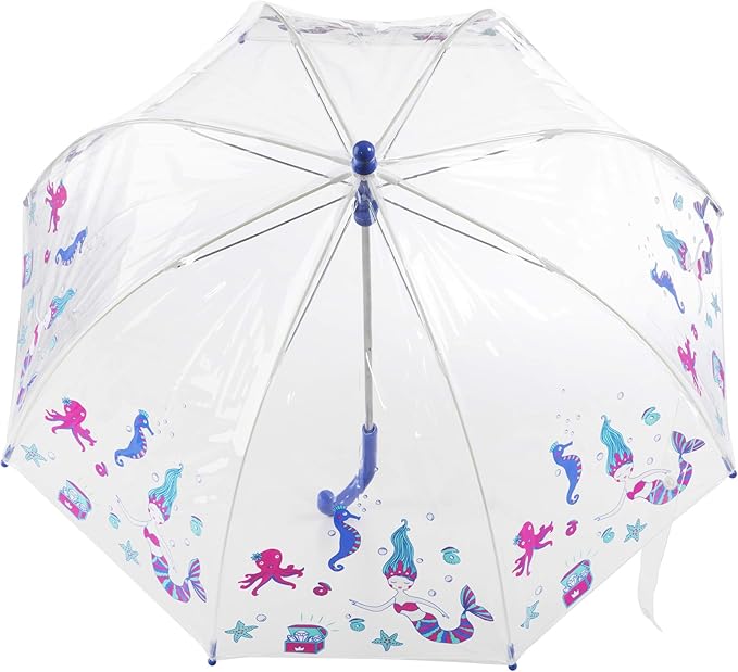 totes Kids Clear Bubble Umbrella with Dome Canopy, Lightweight Design, Wind and Rain Protection Umbrella, Ocean Princess, Kids - 38" Canopy