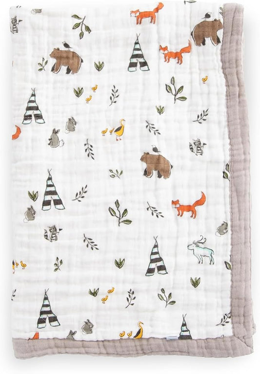 Little Unicorn Newborn Receiving Quilt | Ultra- Soft, Multi-Layered Muslin Fabric | Gift for Newborns & on-The-go (Forest Friends)