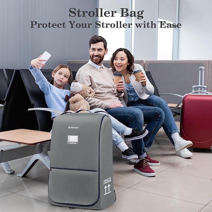 Stroller Bag for Airplane, Stroller Travel Bag Compatible with UPPAbaby Vista, Vista V2, Cruz V2, Rolling Wheel Bag with Storage Pocket, Multiple Handles, Luggage Tag for Flight Travel, Grey