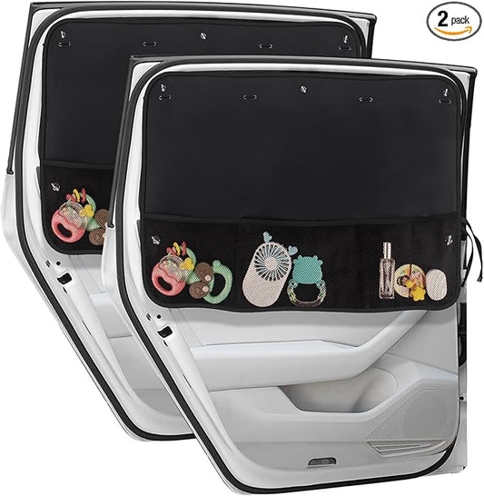 Car Sun Shade Side Window, 2 Pcs Blackout Car Window Shade for Baby Privacy with Storage Net Pockets Car Curtains 7 Suction Cups for Heat/UV Protection Sun Block Covers
