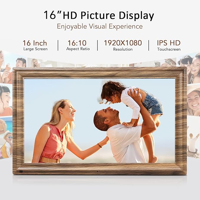 16 Inch Large Digital Picture Frame, Canupdog Digital Photo Frame with 32GB Storage Wall Mountable, Auto-Rotate, Motion Sensor Share Photo Video via App