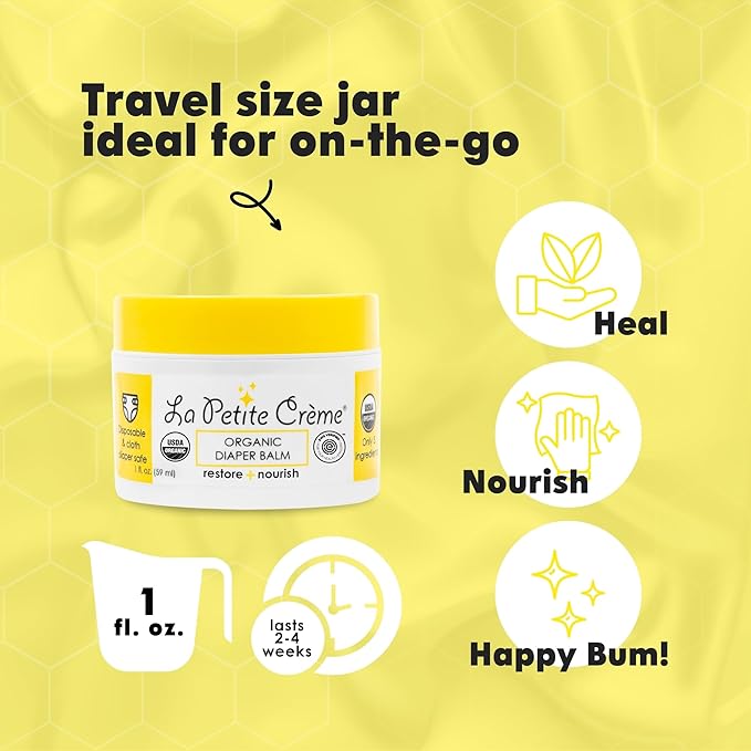 La Petite Creme French Organic Diaper Balm (1 oz) - Healing & Nourishing Diaper Cream - Gentle & Safe Liniment Baby Lotion - USDA Certified Organic - Baby Essentials for Newborn