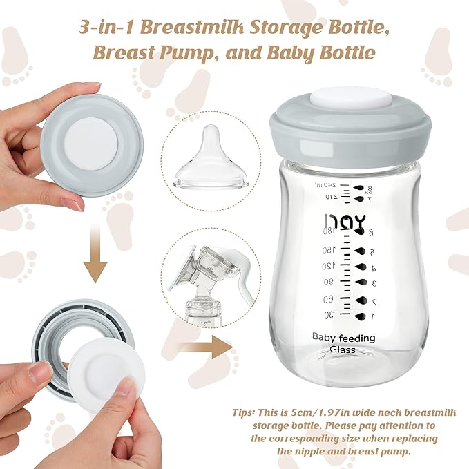 Glass Breastmilk Storage Bottles, 5.4oz Wide Neck Breast Milk Containers, BPA-Free, Lead-Free, Fits Breast Pumps and Nipples, 4 Pack