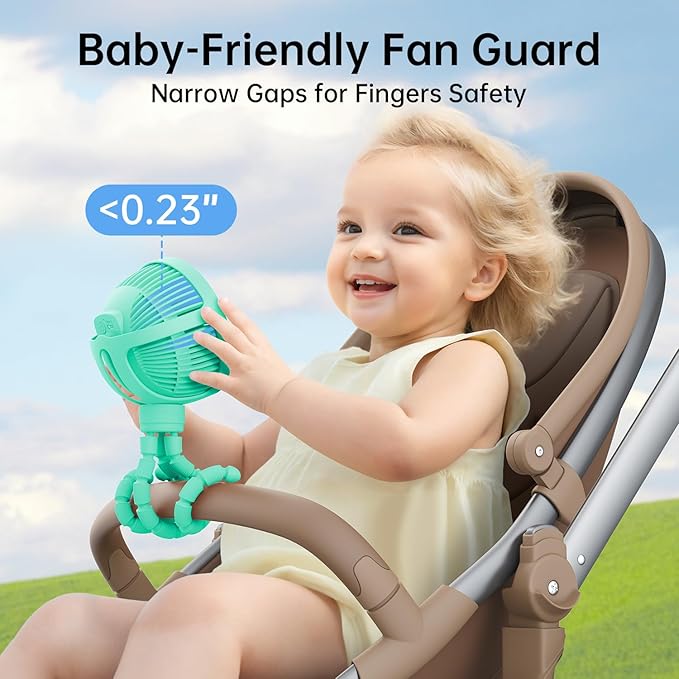 GUSGU Stroller Fan Clip on for Baby, Flexible Tripod & Rechargeable Battery, Small Personal Fan, Mini Portable Fan for Travel, Handheld, Car (Green)