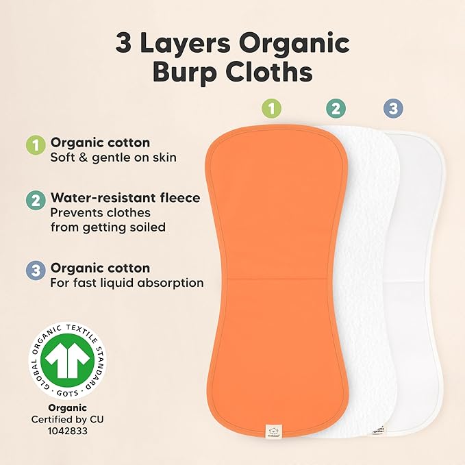 Organic Burp Cloths Baby Boy & Girl - 5-Pack Super Absorbent Cotton Burping Cloths for Babies, Soft & Plush Newborn Spit Up Rags, Infant Towels for Milk Spit Up, Unisex, Large 21" x 10" (Phase)