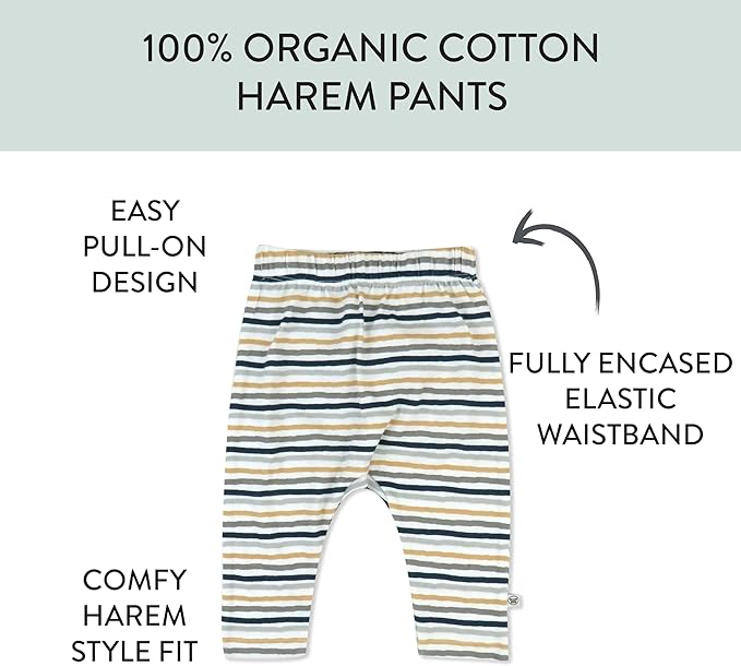 HonestBaby Unisex-Baby Multipack Harem Pants Roomy Fit Pull on Bottoms 100% Organic Cotton for Baby Boys, Girls