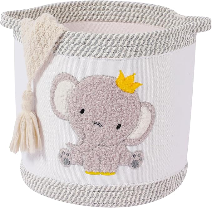 Blanket Baskets Baby Toy Basket Laundry Hamper Cute Elephant Nursery Storage Basket, Woven Cotton Rope Nursery Organization Bins For Girls Boys Kids Baby Shower Gifts Baskets