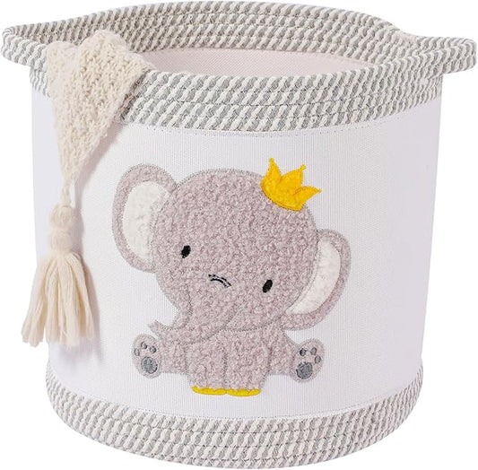 Blanket Baskets Baby Toy Basket Laundry Hamper Cute Elephant Nursery Storage Basket, Woven Cotton Rope Nursery Organization Bins For Girls Boys Kids Baby Shower Gifts Baskets