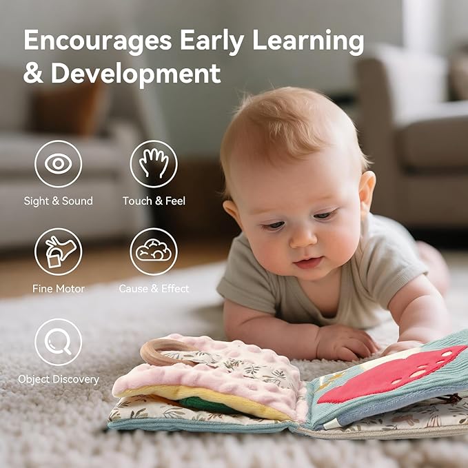 Soft Baby Book Sensory Books for Babies Newborn Infant Toys with Touch and Feel, Crinkle Pages, Mirror, Textures Early Learning Toy Gift for Tummy Time & Sensory Development