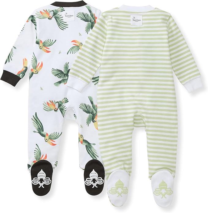 Burt's Bees Baby Baby Girls Pajamas, Zip Front Non-Slip Footed Sleeper Pjs, 100% Organic Cotton