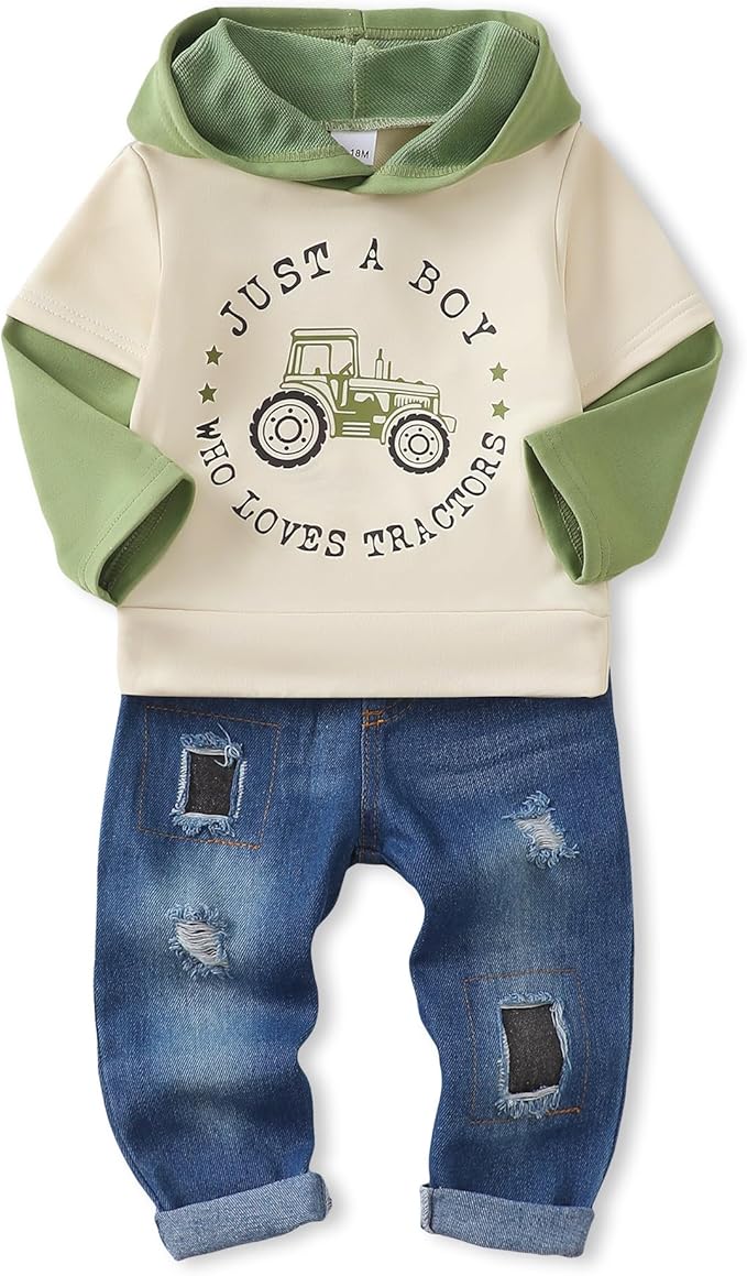 NZRVAWS Baby Boy Clothes Toddler Boy Outfit 2 3 4T 6 12 18 24 Month Fall Winter Hoodie Ripped Jeans Clothing