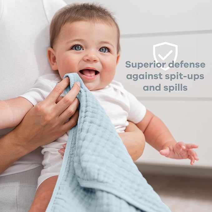 Comfy Cubs Muslin Burp Cloths 20" x 10", Pack of 10 - Large, 6-Layer, Ultra Absorbent 100% Cotton for Baby Drool and Messes - Soft, Safe & Gentle Baby Burp Cloths for Boys & Girls - Sky Blue