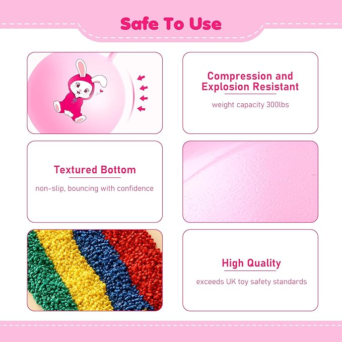 EVERICH TOY Hopper Ball, Pink Bunny Hopping Toys for Kids, 18 Inch Bouncy Ball with Handle, Indoor Outdoor Inflatable Hoppity Hop Toys for Girls Boys Gift with Pump