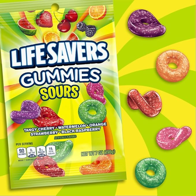 LIFE SAVERS Sour Gummy Candy Pack, Individually Wrapped Candy Bulk, Variety Flavors Box, 12 Bags of Sour Gummies