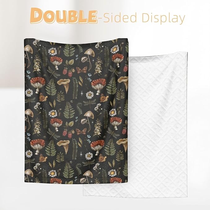 Baby Blanket Vintage Magic Mushroom Leaf Forest for Boy Girl Newborn 30x40 Inch Toddler Infant Nursery Throw Blankets Double Layer Comfy Soft Plush Stroller Crib Quilt