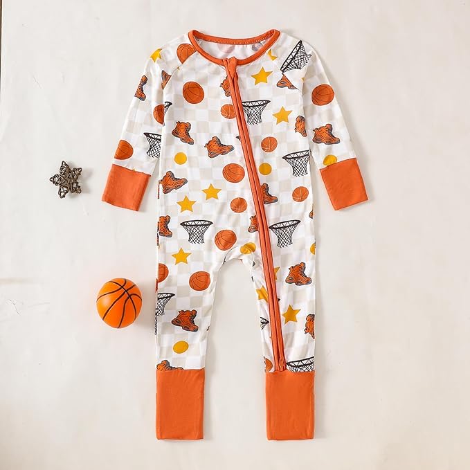 Chichoo Rayon from Bamboo Baby Pajamas Boy 2pack Baseball Football Infant 2 Way Zipper Pjs Romper Newborn Footless Sleeper