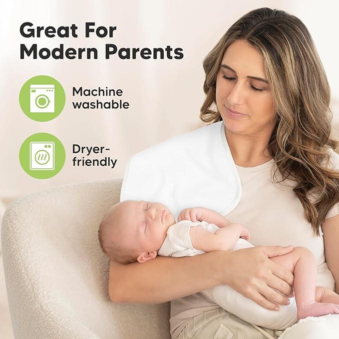 Organic Burp Cloths Baby Boy & Girl - 5-Pack Super Absorbent Cotton Burping Cloths for Babies, Soft & Plush Newborn Spit Up Rags, Infant Towels for Milk Spit Up, Unisex, Large 21" x 10" (Soft White)