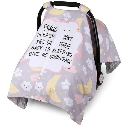 Metplus 2 in 1 Writing Style Baby Car Seat Cover, Car Seat Canopy for Babies, Mom Multiuse Nursing Cover, Minky Baby Carrier Covers, Newborn Boy Girl, Peekaboo Opening