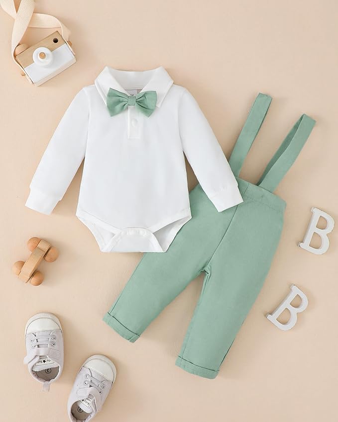 Newborn Baby Boy Clothes Gentleman Wedding Suit Infant Outfits Formal Dress Shirt+Bowtie+Suspender Pants