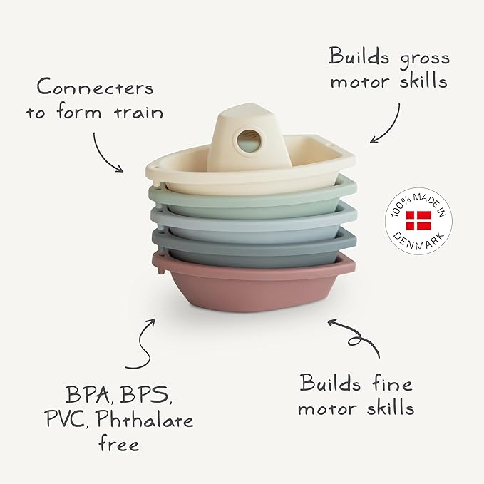 mushie Stackable Bath Boats Toy (Petal) | Floating Bathtub Toys for Baby & Toddler, Set of 5 | Made in Denmark