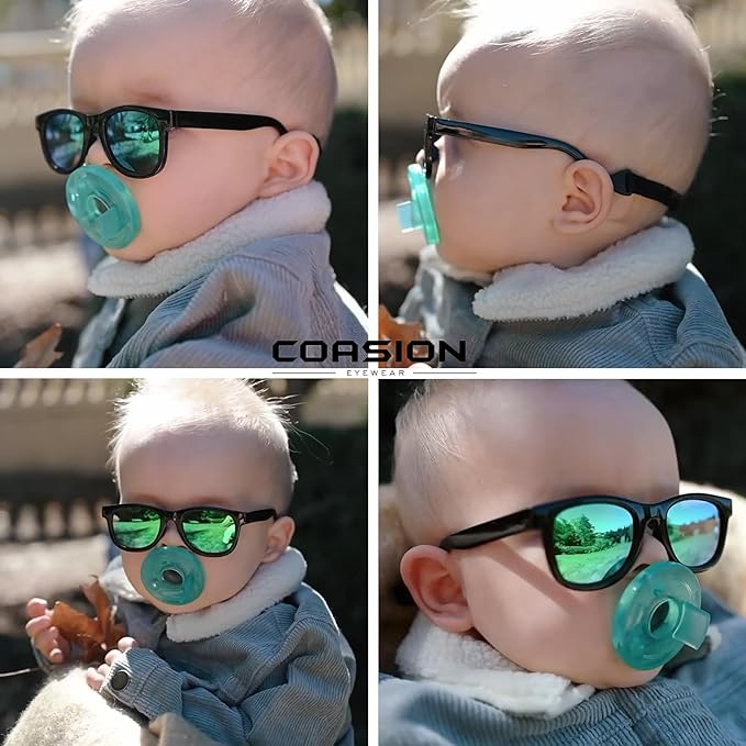 COASION Bendable Flexible Polarized Newborn Baby Sunglasses with Strap for Infant Boys Girls Age 0-12 Months CA8042