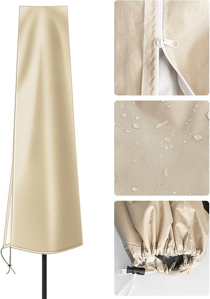 OKPOW Umbrella Covers for Outdoor Umbrellas - Small Patio Umbrella Cover for 6 ft to 9 ft Outdoor Table Umbrella - Waterproof Windproof Anti-UV Garden Parasol Covers, Khaki
