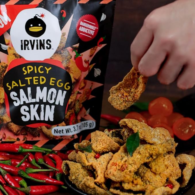 IRVINS Hot Boom Salted Egg Salmon Skins, 3.7 Ounce (Pack of 3)