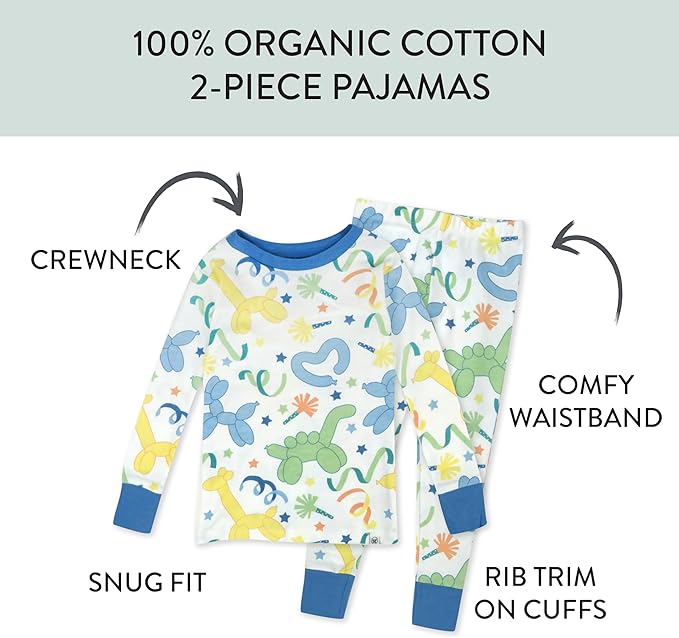 HonestBaby 2-Piece Pajamas Sleepwear Pjs 100% Organic Cotton for Baby, Toddler, Kids, Boy