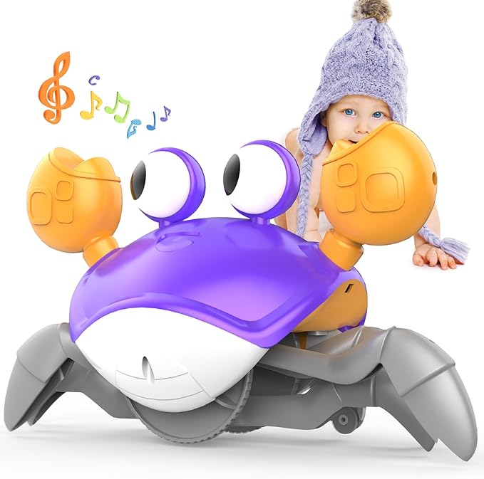 Yeaye Crawling Crab Baby Toys Infant - Tummy Time Toy Gifts for 3 4 5 6 7 8 9 10 11 12 Boy Girl with Learning Crawl System Music for 0-6 6-12 12-18 36 Months Walking Toddler Birthday Gift(Purple)